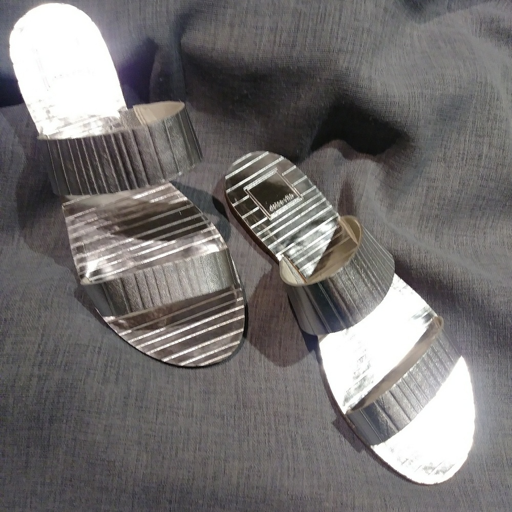 Dolce Vita Silver Metallic Strappy Slide Sandals